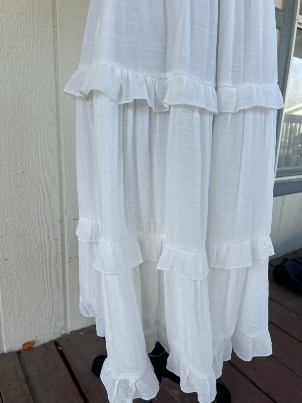 Indigo Rose White Cottagecore Midi Dress Smocked Tiered Ruffle Dress Size Medium - Picture 4 of 7